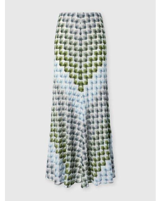 Missoni Green Long Viscose Lamé Skirt With Lace Motif