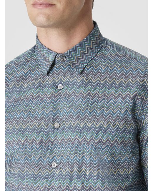 Missoni Blue Poplin Cotton Shirt With Zigzag Pattern for men