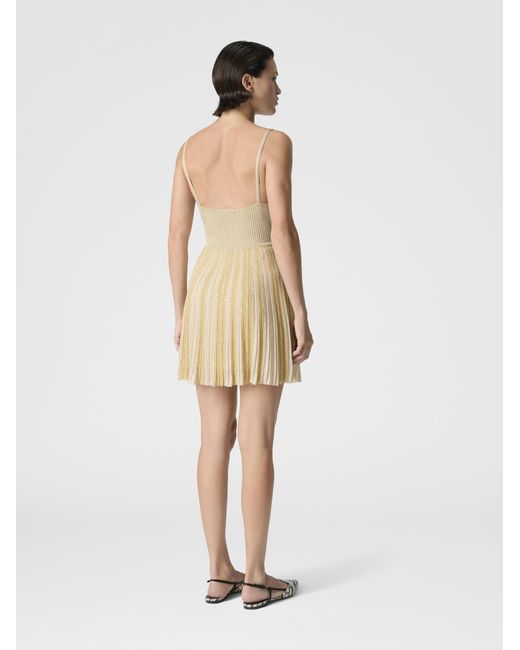 Missoni White Ribbed Viscose Lamé Mini Dress With Cut-Out Detail