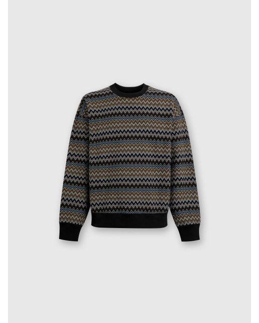 Missoni Zick-Zack-Sweatshirt Aus Baumwolle Mit Rundhalsausschnitt, Herren, Schwarz & Blau, Größe in Black für Herren