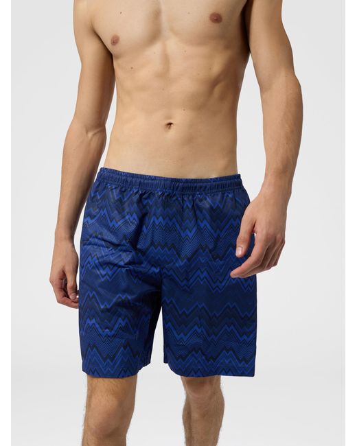 Missoni Blue Long Swim Shorts With Zig Zag Print for men