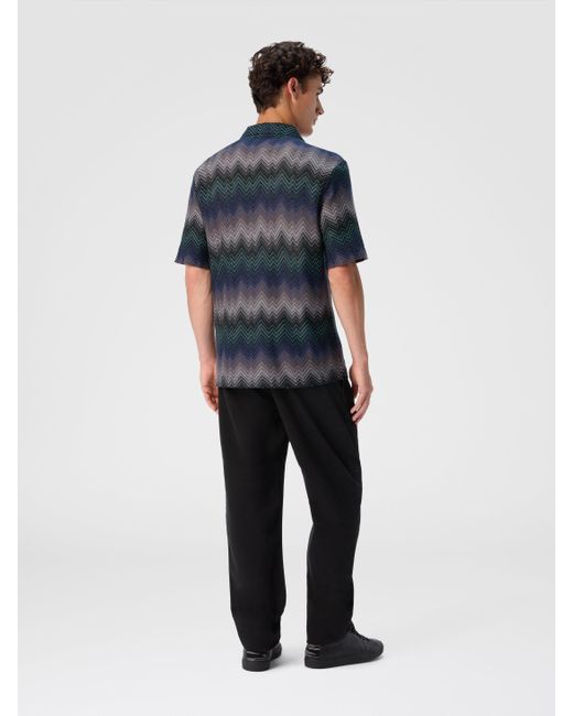 Missoni Blue Bowling Shirt With Irregular Zigzag for men