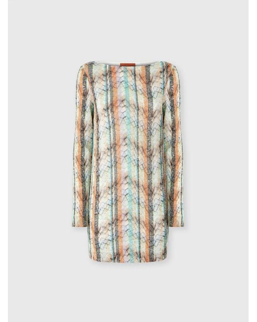 Missoni White Multi-Technique Mixed Viscose Lamé Mini Dress With Boat Neck