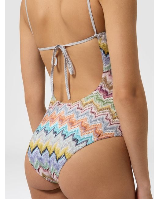 Missoni White Viscose Lamé One-Piece Swimsuit