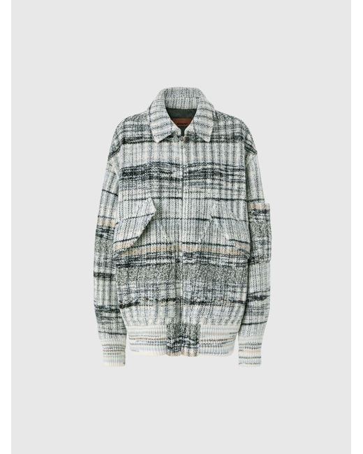 Missoni Blue Oversized Wool-Blend Check Bomber