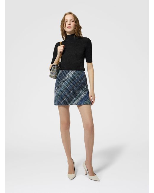 Missoni Blue Wool-Blend Check Mini Skirt