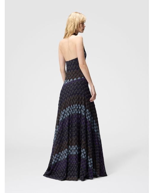 Missoni Blue Long Dress With Halterneck