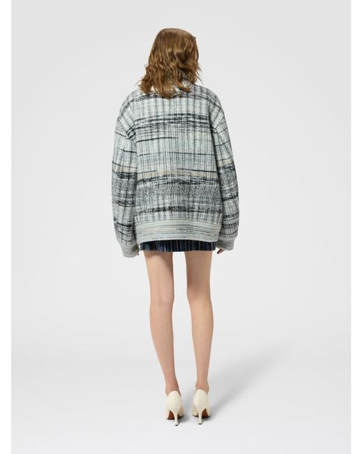 Missoni Blue Oversized Wool-Blend Check Bomber