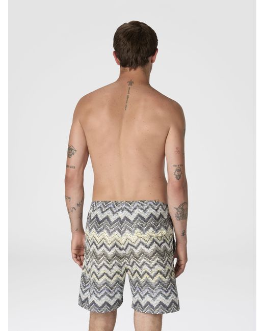 Missoni White Long Swim Shorts With Dashed Zigzag Print for men