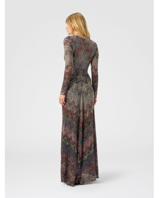 Missoni Women's Long Dress With V-Neck And Zigzag Pattern