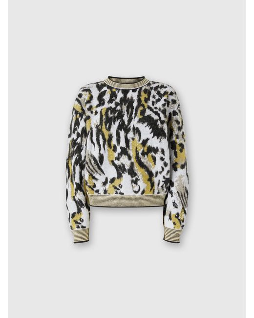 Missoni White Boxy Crew Neck Sweater With Animalier Pattern