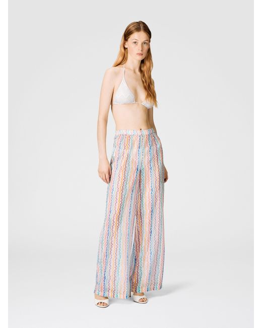 Missoni White Palazzo Pants With Zig Zag Pattern
