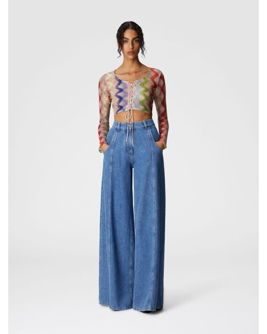 Crop Top À Manches Longues Avec Lien Sur Le Devant, Femme, Taille Missoni en coloris White