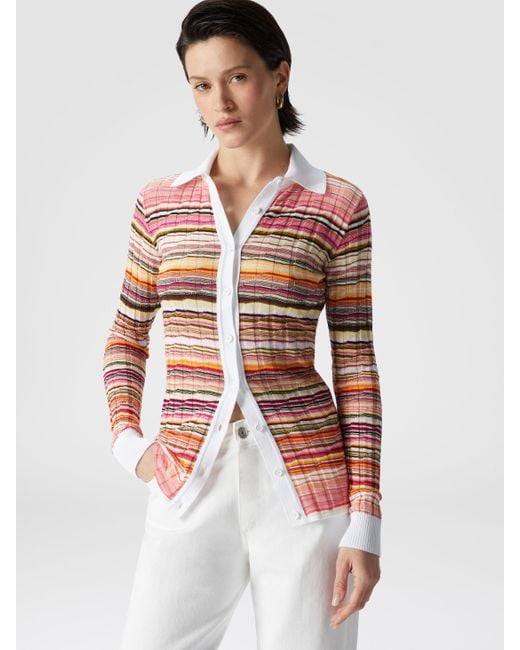 Chemise Côtelée Rayée En Coton Et Viscose Avec Finitions Contrastées, Femme, Taille Missoni en coloris White