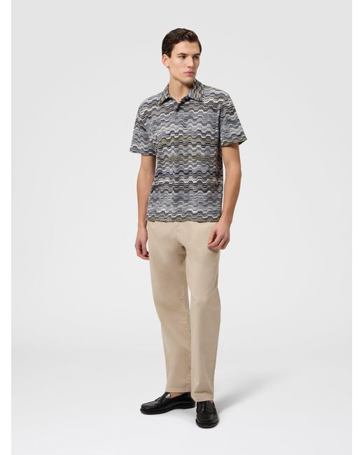 Missoni Gray Cotton Polo Shirt With Raschel Knit And Greek Motif for men