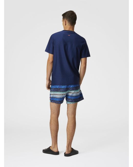 Missoni Blue Zigzag Print Swim Trunks With Stripes And Dégradé for men