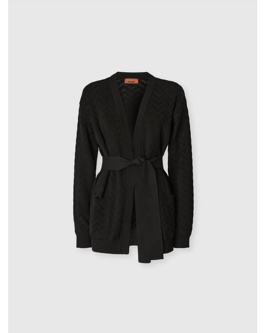 Missoni Black Chevron Cotton And Viscose Cardigan With Belt