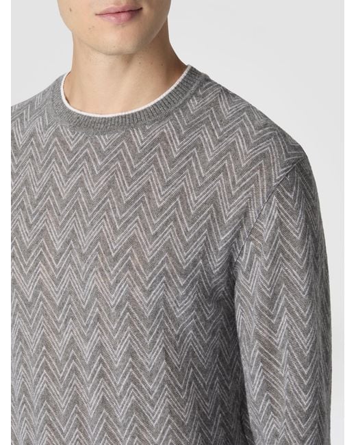 Missoni Gray Crew-Neck Cashmere Pullover With Zigzag Pattern for men