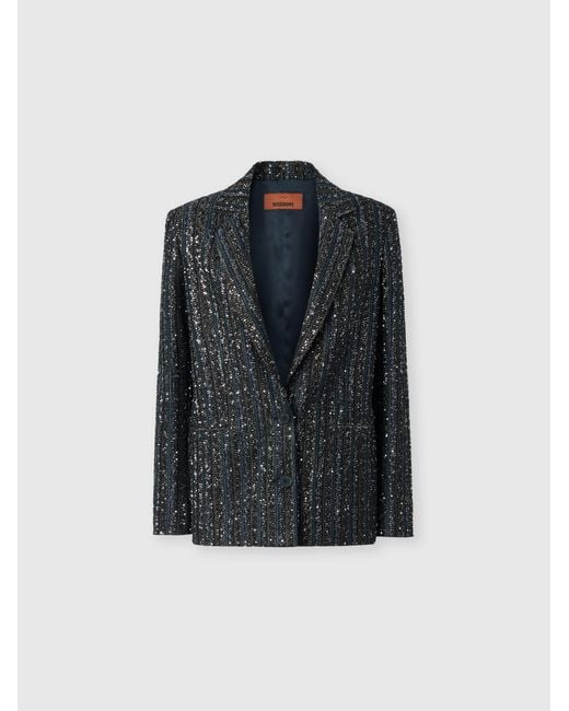 Missoni Blue Striped Lamé Knit Blazer