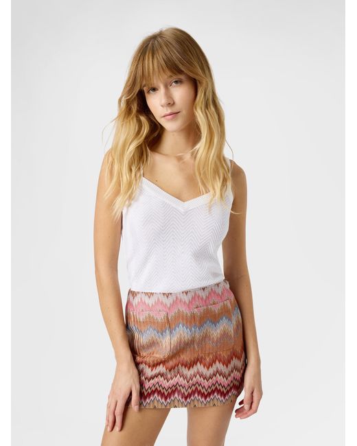 Missoni White Viscose Chevron Snake-Pattern Mini Skirt