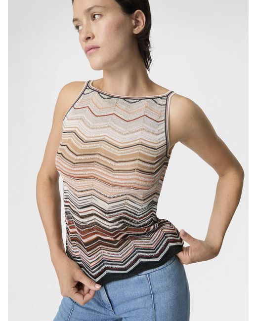 Missoni White Chevron Lamé Viscose Sleeveless Crewneck Top With Sequins