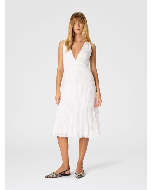 Missoni White Midi Mixed Viscose Lamé Dress With Sequins