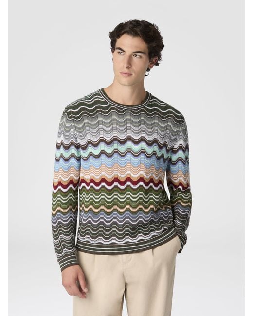 Missoni Multicolor Crew-Neck Cotton And Viscose Chevron Pullover With Greek Motif for men