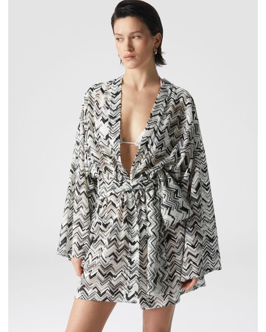 Missoni White Slub Zigzag Viscose-Blend Cover-Up Kimono With Belt