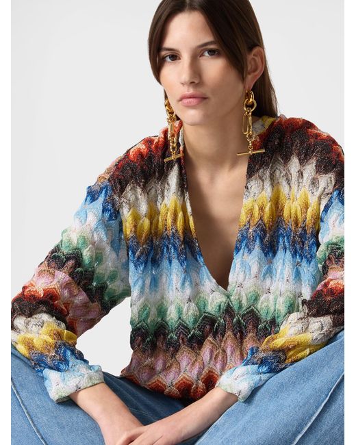 Missoni White Oversized Blouse With Deep V-Neckline
