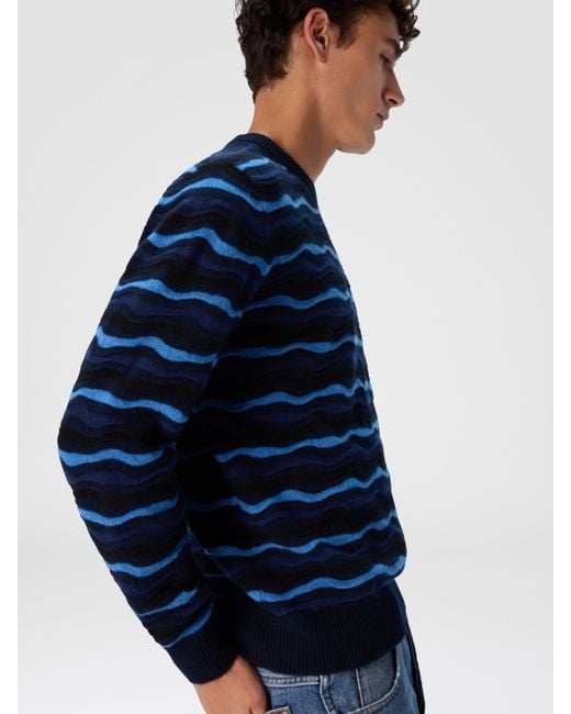 Missoni Blue Short Sleeve Polo With Geometric Zigzag Pattern for men
