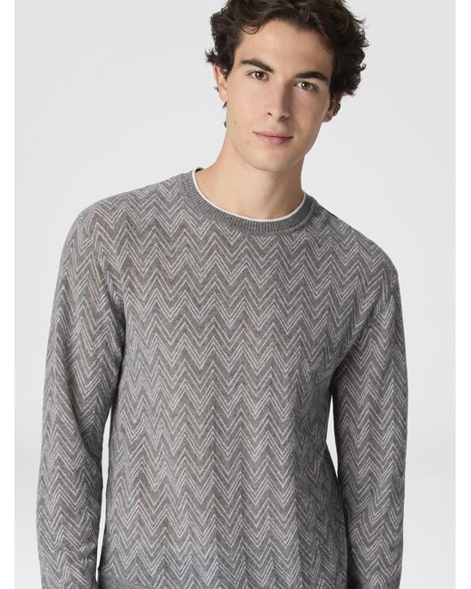 Missoni Gray Crew-Neck Cashmere Pullover With Zigzag Pattern for men