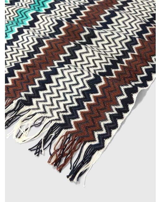 Missoni White Cotton Zigzag Scarf With Fringes for men