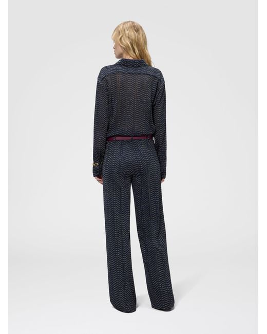 Missoni Blue Classic Viscose Lamé Trousers With Greek Key Motif