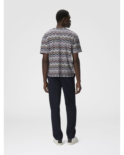 Missoni Gray Crew Neck T-Shirt With Geometric Zigzag for men