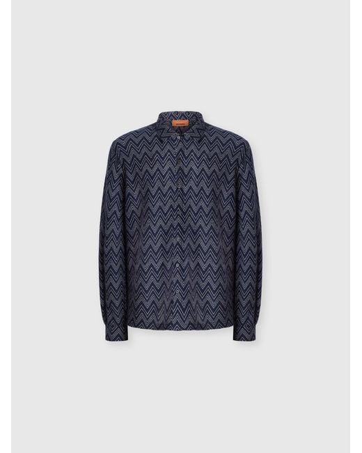 Missoni Blue Cashmere Zig Zag Shirt for men