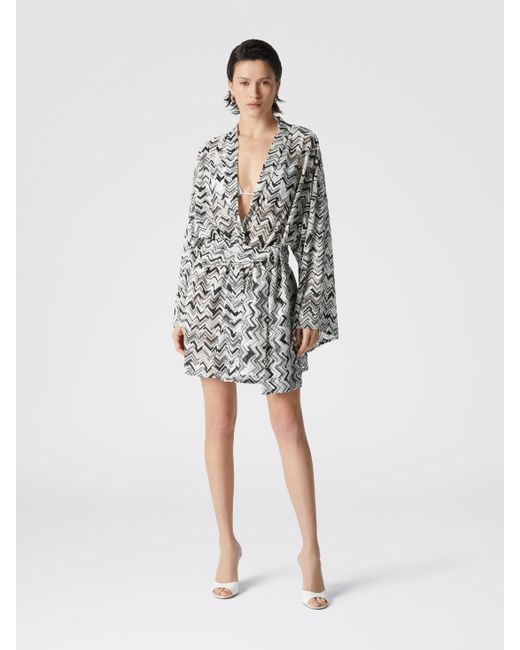Missoni White Slub Zigzag Viscose-Blend Cover-Up Kimono With Belt