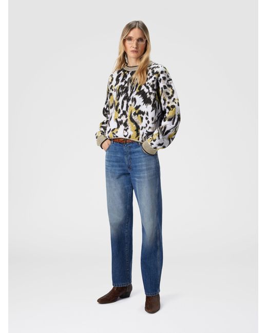 Missoni White Boxy Crew Neck Sweater With Animalier Pattern