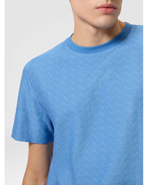 Missoni Blue Crew-Neck Cotton Jacquard T-Shirt With Tone-On-Tone Zigzag Design for men