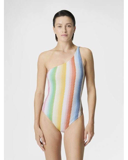 Missoni White One-Shoulder One-Piece Swimsuit With Dégradé Zigzag Pattern