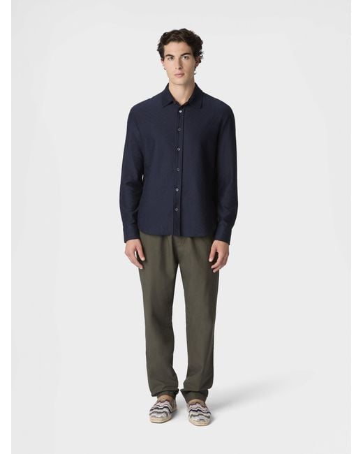 Missoni Blue Cotton Jacquard Shirt With Tone-On-Tone Zigzag Pattern for men
