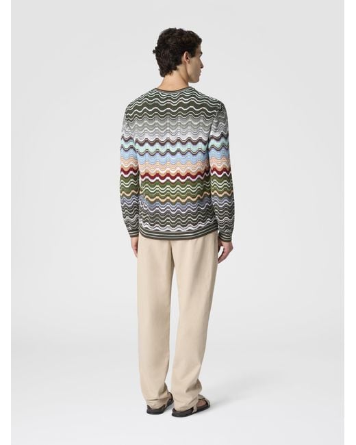 Missoni Multicolor Crew-Neck Cotton And Viscose Chevron Pullover With Greek Motif for men