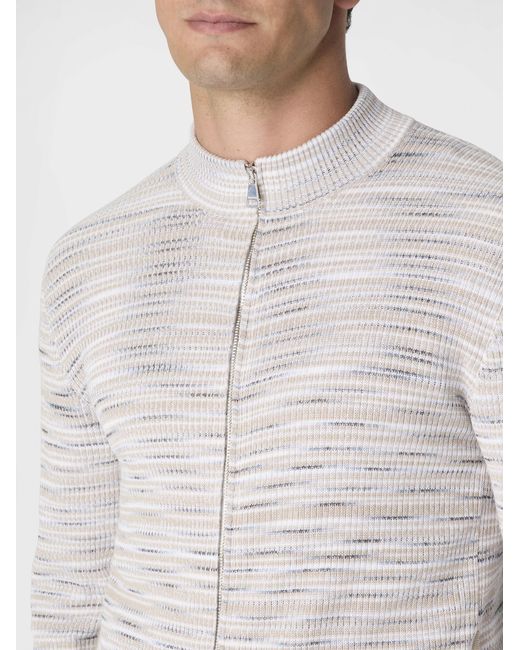 Missoni White Ribbed Cotton Cardigan With Mock Neck And Flamed Texture for men