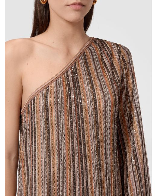 Missoni Natural Ribbed One-Shoulder Viscose Lamé Gown