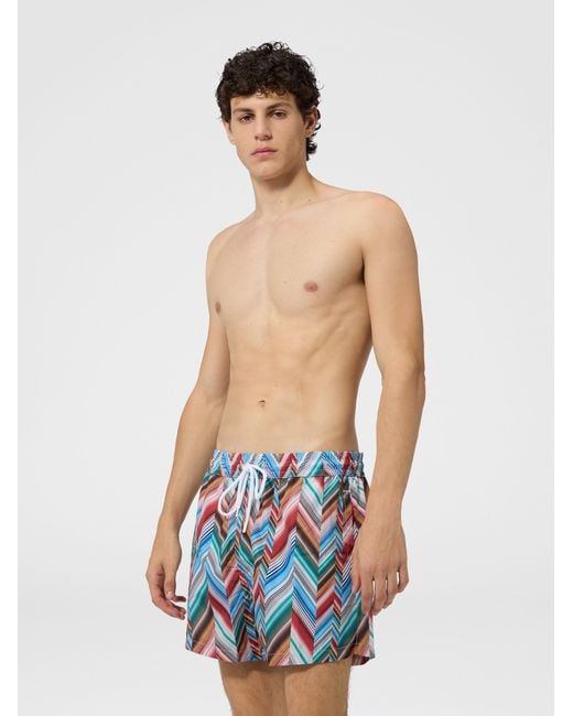 Missoni Blue Mid-Length Swim Shorts With Offset Zig Zag Print for men