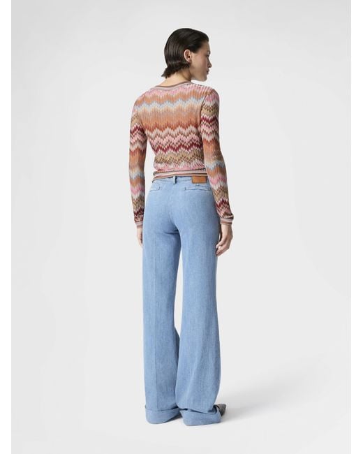 Missoni Blue Denim Flared Trousers With Cuffed Hem And Center Crease