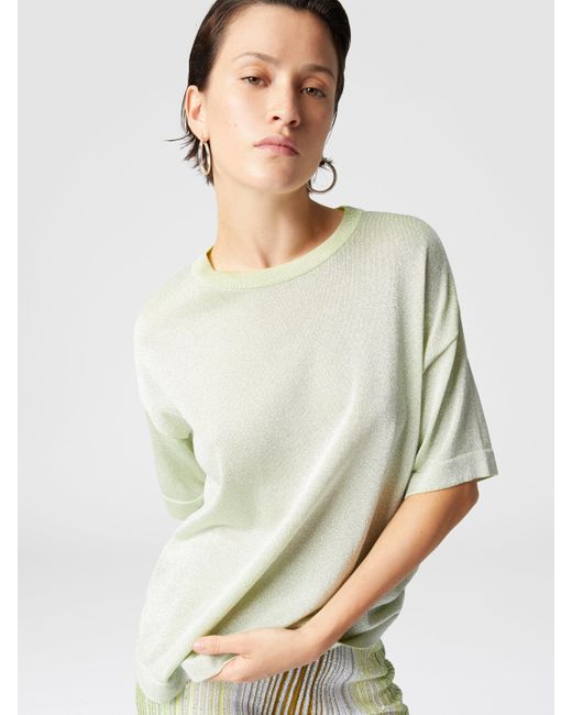 Pull Oversize À Col Rond En Viscose Lamée Avec Manches Pierre À Aiguiser, Femme, Taille Missoni en coloris White