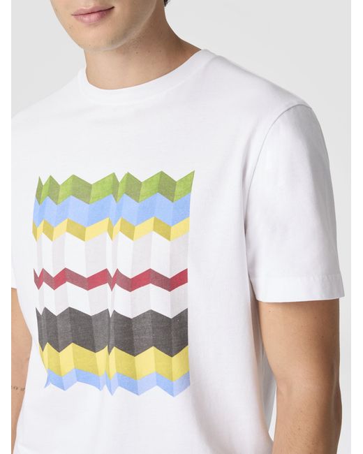 Missoni White Crew-Neck Cotton T-Shirt With Macro Zigzag Print, & Multicoloured for men