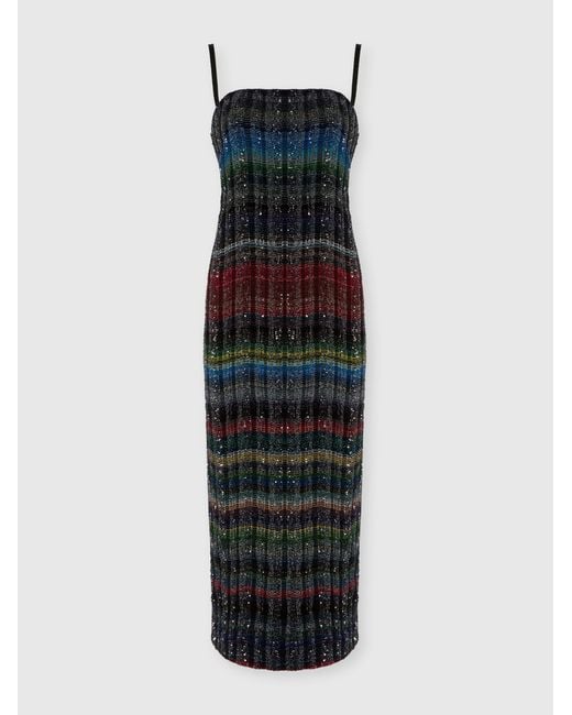 Missoni Blue Long Strapless Dress With Wave Check Pattern