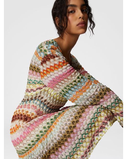 Missoni White Long Sleeve Short Dress With Zig Zag Lace Pattern