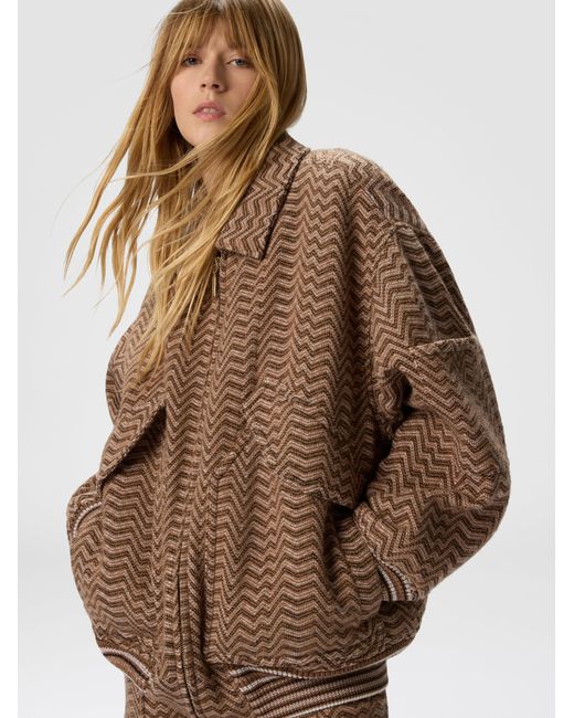 Missoni Brown Bomber Jacket With Irregular Chevron Pattern